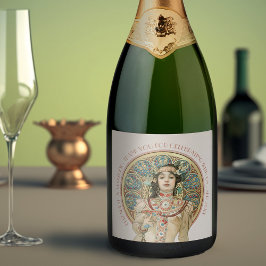 Goud Art Nouveau Mucha Mousserende Wijnlabel Sparkling Wijnetiket