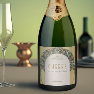 Goud  Art Nouveau Mucha Mousserende Wijnlabel Sparkling Wijnetiket