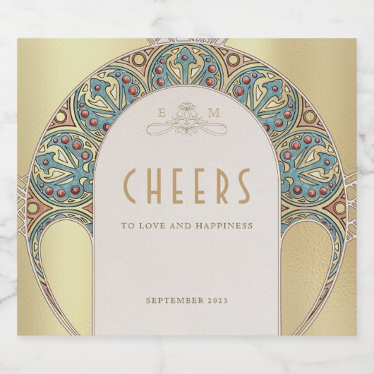 Goud  Art Nouveau Mucha Mousserende Wijnlabel Sparkling Wijnetiket (Enkel label)