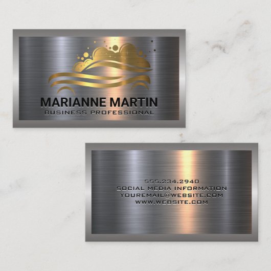 Goud Autowas Logo | Geborsteld Aluminium Metaal Visitekaartje (Voorkant / Achterkant)