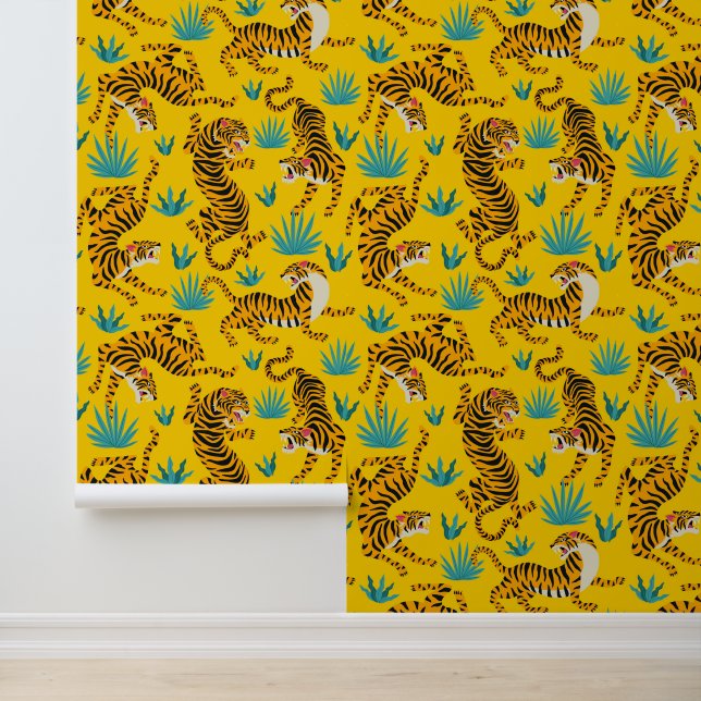 Goud Aziatisch Tijger Patroon Behang (Applicatie)