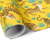 Goud Aziatisch Tijger Patroon Cadeaupapier (Rol Hoek)