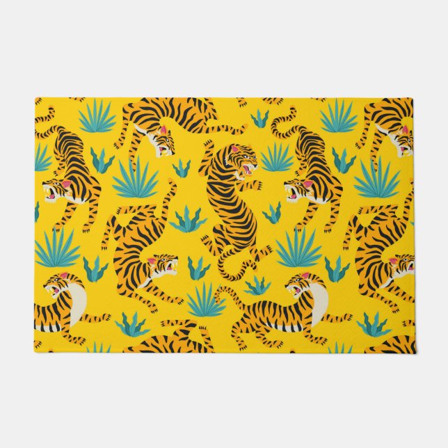 Goud Aziatisch Tijger Patroon Deurmat (Voorkant)