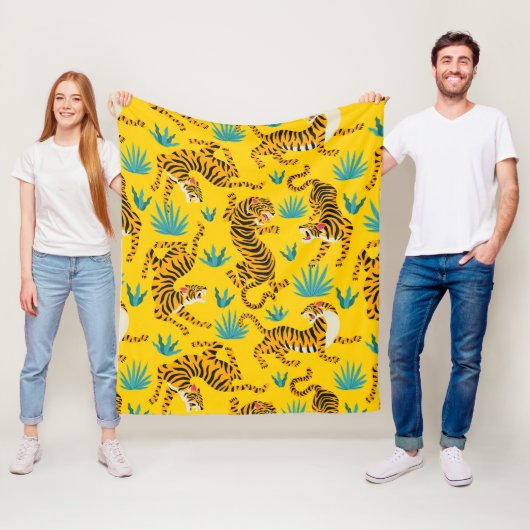 Goud Aziatisch Tijger Patroon Fleece Deken (In situ)