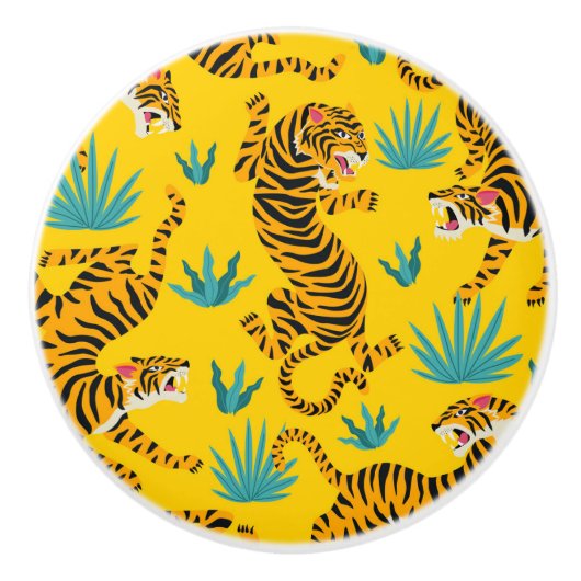 Goud Aziatisch Tijger Patroon Keramische Knop (Voorkant)