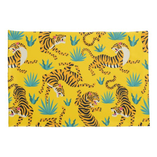 Goud Aziatisch Tijger Patroon Kussensloop (Achterkant-Rechts)