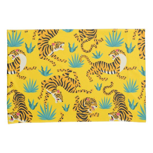 Goud Aziatisch Tijger Patroon Kussensloop (Voorkant-Rechts)