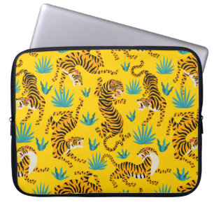 Goud Aziatisch Tijger Patroon Laptop Sleeve
