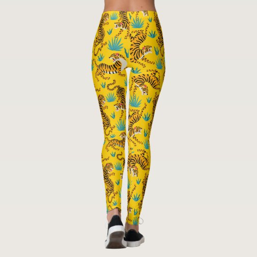 Goud Aziatisch Tijger Patroon Leggings (Achterkant)