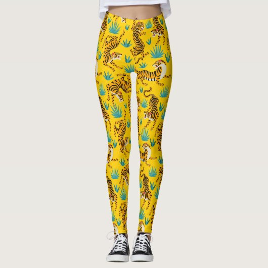 Goud Aziatisch Tijger Patroon Leggings (Voorkant)
