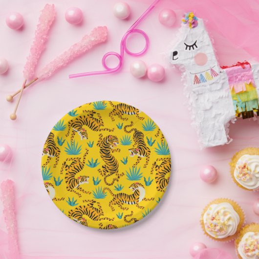 Goud Aziatisch Tijger Patroon Papieren Bordje (Feest)