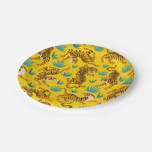 Goud Aziatisch Tijger Patroon Papieren Bordje (Gekanteld)