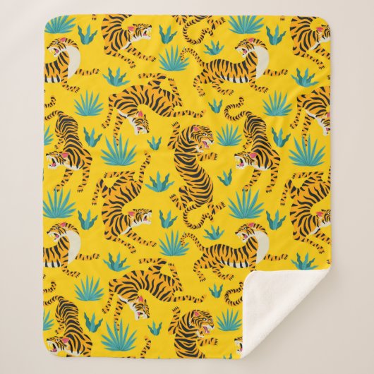 Goud Aziatisch Tijger Patroon Sherpa Deken (Voorkant)