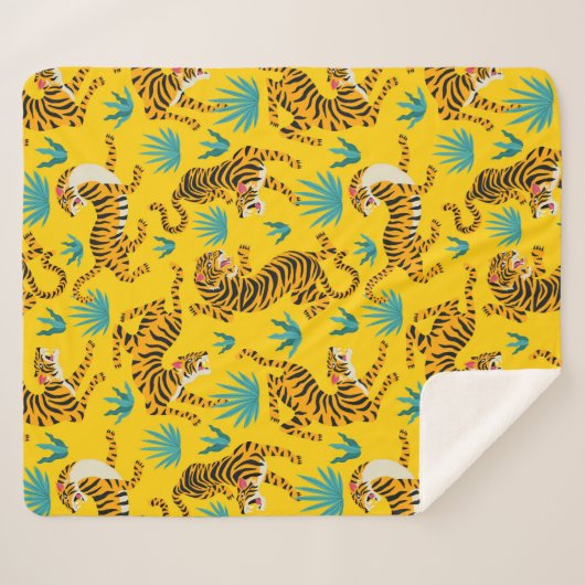 Goud Aziatisch Tijger Patroon Sherpa Deken (Voorkant (horizontaal))