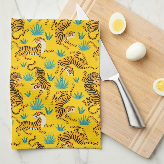 Goud Aziatisch Tijger Patroon Theedoek (Quarter Fold)