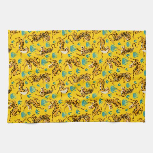Goud Aziatisch Tijger Patroon Theedoek (Horizontaal)