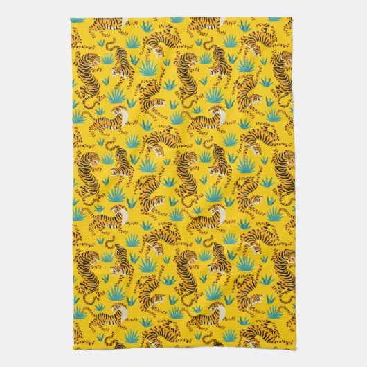 Goud Aziatisch Tijger Patroon Theedoek (Verticaal)