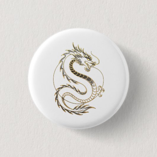 Goud Azië Draak Ronde Button 3,2 Cm (Voorkant)