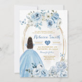 Goud Baby Blauw Bloemen Prinses Quinceañera Kaart (Voorkant)