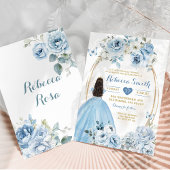 Goud Baby Blauw Bloemen Prinses Quinceañera Kaart
