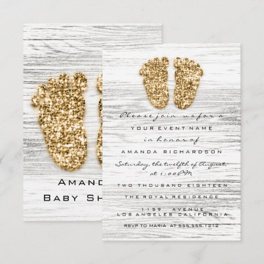 Goud Baby shower Voet Hout Rustiljongen Kaart (Voorkant / Achterkant)