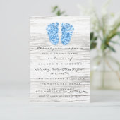 Goud Baby shower Voet Hout Rustisch Jongen Blauw Kaart (Staand voorkant)
