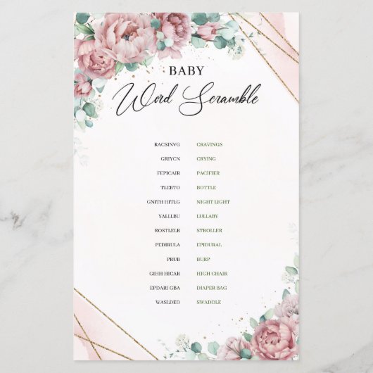 Goud Baby Word Scramble (Achterkant)