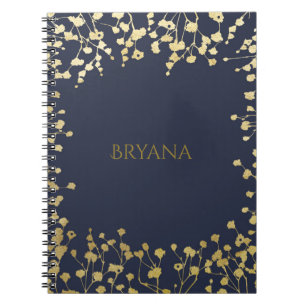 Goud Baby's Breath Bloem Elegant Blauw Notitieboek