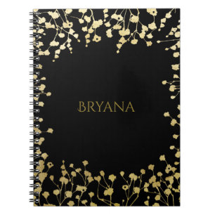 Goud Baby's Breath Bloem Elegant Zwart Notitieboek
