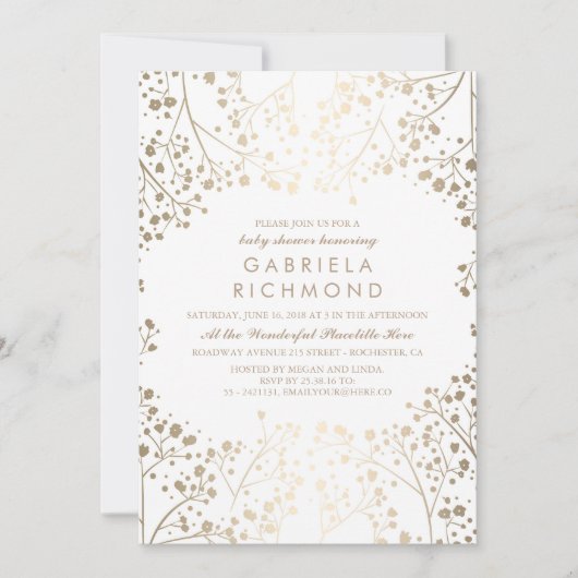 Goud Baby's Breath Elegant White Baby shower Kaart (Voorkant)