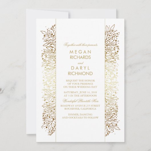 Goud  Baby's Breath - Filigraan Bruiloft Kaart (Voorkant)