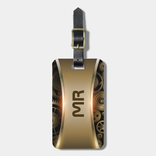 Goud bagagelabel met metalen textuurachtergrond (Voorkant verticaal)