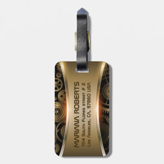 Goud bagagelabel met metalen textuurachtergrond (Achterkant verticaal)