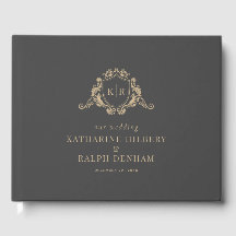 Goud Barok Crest Donker Grijs Monogram Bruiloft