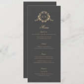 Goud Barok Crest Donker Grijs Monogram Bruiloft Menu (Voorkant / Achterkant)