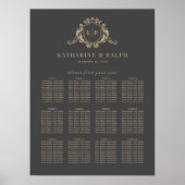 Goud Barok Crest Monogram Bruiloft Zitkaarten Poster (Voorkant)