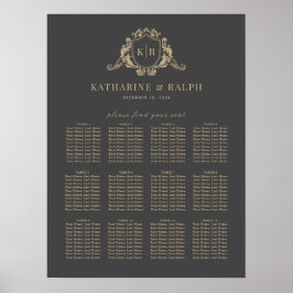 Goud Barok Crest Monogram Bruiloft Zitkaarten Poster