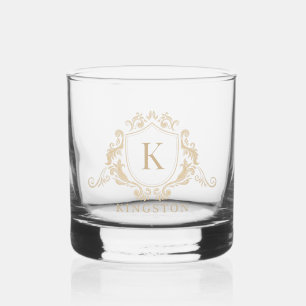 Goud Barok Crest Monogram Naam Whisky Glas