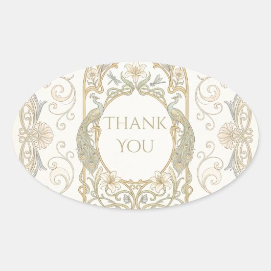 Goud Barok Dank Je Ovale Sticker (Voorkant)