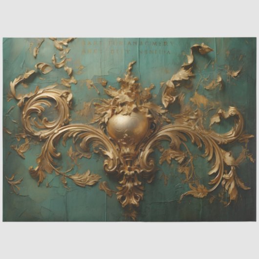Goud barok ornament turquoise groen tissuepapier (Voorkant)