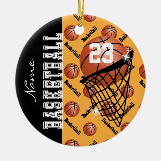 Goud Basketball personaliseren Keramisch Ornament (Voorkant)
