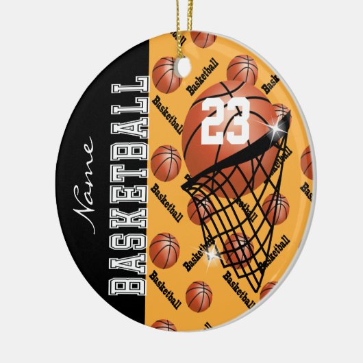 Goud Basketball personaliseren Keramisch Ornament (Links)
