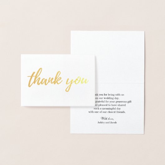 Goud bedankt kaart gevouwen. Moderne bruiloft foli (Display)