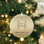 Goud bedrijf logo Christmas Glas Ornament<br><div class="desc">Een faux goud uitziende achtergrond. Personaliseer en voeg uw bedrijf,  bedrijf logo en een tekst toe. Als u de tekst zonder tekst wilt verwijderen,  gebruikt u de spatie achter om te verwijderen.</div>