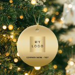 Goud bedrijf logo Christmas Keramisch Ornament<br><div class="desc">Een faux goud uitziende achtergrond. Personaliseer en voeg uw bedrijf,  bedrijf logo en een tekst toe. Als u de tekst zonder tekst wilt verwijderen,  gebruikt u de spatie achter om te verwijderen.</div>