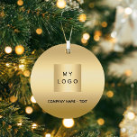 Goud bedrijf logo Christmas Metalen Ornament<br><div class="desc">Een faux goud uitziende achtergrond. Personaliseer en voeg uw bedrijf,  bedrijf logo en een tekst toe. Als u de tekst zonder tekst wilt verwijderen,  gebruikt u de spatie achter om te verwijderen.</div>