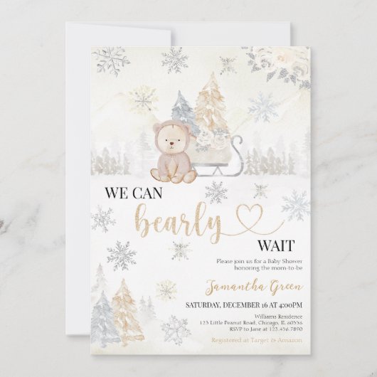 Goud Beer Baby shower Kaart (Voorkant)