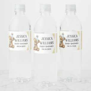 Goud beer met etiketten met ballonflesjes van baby