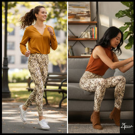 Goud Beige Drukke Hondengezicht Herhalend Patroon Leggings
