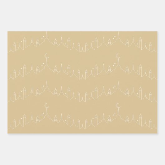 Goud Beige Eid Calligrafie Masjid Patroon Ontwerp Inpakpapier Vel (Voorkant 3)